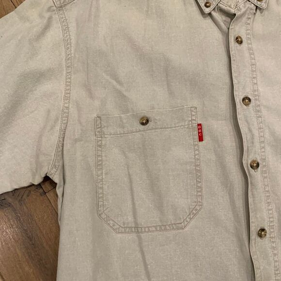 Bugle Boy Vintage Khaki Short Sleeve Cotton Button Shirt Size Large - Picture 5 of 8